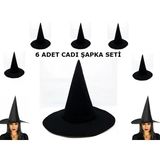 Siyah Cadı Şapkası Keçe Yetişkin Boy 6 Adet P79611s7697