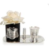 Siyah Cam Silver Pirinç Mum ve Gül Set Krem