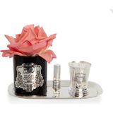 Siyah Cam Silver Pirinç Mum ve Gül Set Mercan