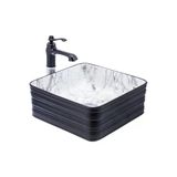 Siyah Çanak Lavabo Mermer Desen Seramik Lavabo Banyo Çanak Kare 40X40 Armatür Hariçtir
