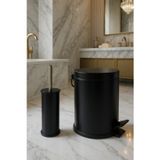 Siyah Çelik Metal 3 Litre Pedallı Çöp Kovası Ve Wc Fırçası Seti Banyo Seti