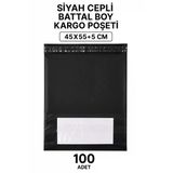 Siyah Cepli Battal Boy Kargo Poşeti 45X55+5 Cm 100 Adet