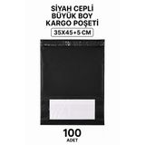 Siyah Cepli Büyük Boy Kargo Poşeti 35X45+5 Cm 100 Adet