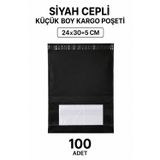 Siyah Cepli Küçük Boy Kargo Poşeti 24X30+5 Cm 100 Adet