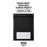 Siyah Cepli Orta Boy Kargo Poşeti 30X37+5 Cm 100 Adet