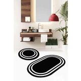 Siyah Çerçeve Desen Oval Banyo Klozet Paspas Seti BS075