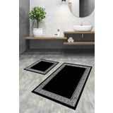 Siyah Çerçeve Temalı Banyo Halısı Klozet Paspas Seti BS034