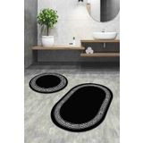 Siyah Çerçeve Temalı Oval Banyo Klozet Paspas Seti BS076