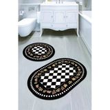 Siyah Çerçeveli Banyo Halısı Klozet Oval Paspas Seti BS072