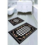 Siyah Çerçeveli Banyo Halısı Klozet Takımı Paspas Seti BS030