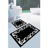 Siyah Çerçeveli Desen Banyo Halısı Klozet Paspas Seti BS032