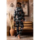Siyah Çiçekli Gömlek Peluş Pijama Takımı P-200-2