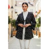 Siyah Çiçekli Önü Bağlamalı Kimono Tunik / Likralı Yazlık Kumaş