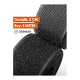 Siyah Cırt Cırt Bant 5 Metre 2 Cm Genişlik Çift Taraflı Amerikan Fermuarı (Yapışkansız) Siyah