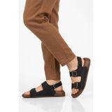 Siyah Cırtlı Erkek Düz Sandalet