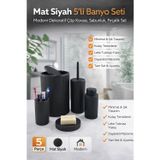 Siyah Çizgili 5 Parça Banyo Seti Çöp Kovası Tuvalet Fırçası Sabunluk Diş Fırçalık