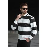 Siyah Çizgili Polo Yaka Erkek Kazak E7173 - 2XL