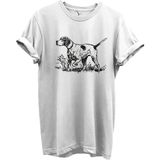 Siyah Çizgisel Pointer Av Köpeği Tasarımlı %100 Pamuk Regular Fit Unisex T-Shirt - Beyaz - XL