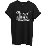 Siyah Çizgisel Pointer Av Köpeği Tasarımlı %100 Pamuk Regular Fit Unisex T-Shirt - XL