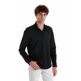 Siyah Comfort Fit Düz 100% Pamuk Slim Yaka Uzun Kollu Spor Gömlek | S