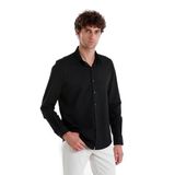 Siyah Comfort Fit Düz 100% Pamuk Slim Yaka Uzun Kollu Spor Gömlek