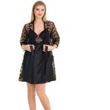Siyah Dantel Sabahlıklı Brode Saten Gecelik Takım, S, LD15216-198IGP101193