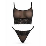 Siyah Dantelli Transparan Bralet ve Tanga Fantazi İç Giyim TM1478