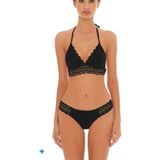 Siyah Dar Kalıp Halka Örgü Detaylı Küçük Üçgen Bikini Takımı