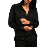 Siyah Dar Kesim Micro Kumaş Kol Düğmeli Slim Fit Erkek Gömlek - 201-6
