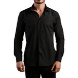 Siyah Dar Kesim Slim Fit Uzun Kol Düz Renk Erkek Gömlek - 151-20
