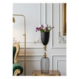 Siyah Dekoratif Modern Kristal Taşlı Tel Ayaklı Gold/krom Detaylı Bahçe Teras Ev Çiçeklik Vaz - Çok Renkli