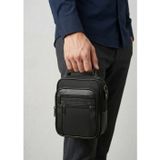 Siyah Deri Erkek Çantası, Ayarlanabilir Askılı El ve Omuz Çantası, Orta Boy 19x15x7 cm Tarzcan15632