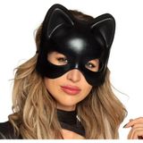 Siyah Deri Görünümlü Kedi Maskesi - Cosplay Maskeli Balo