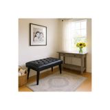 Siyah Deri Kapitone Bank Bench Oturma Pufu | Modern Salon Antre Puf Ayakkabılık Önü Koltuk 90 * 45