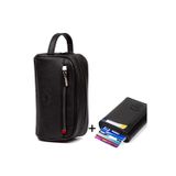 Siyah Deri Portföy El Çantası Seyahat Traş Kozmetik Clutch Çanta ve Mekanizmalı Cüzdan Set