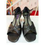 Siyah Deri T Model Latin-Salsa-Tango Dans Ve Salon Ayakkabısı 7 Cm 11 Pont Kadeh Model Kapalı Topuk