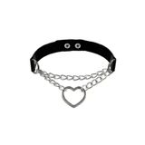 Siyah Deri Tasma Kalp Zincirli 37 Cm Choker Çıt Çıtlı Kadın Kolye