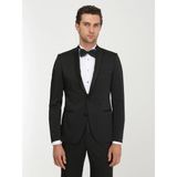 Siyah Desenli Slim Fit Şal Yaka Dokuma Smokin Takım Elbise - 50