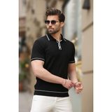 Siyah Düğmeli Polo Yaka Triko Erkek Tişört E7408 - 2XL