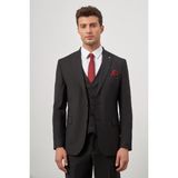 Siyah Düz Kılıç Yaka Çift Yırtmaç 2 Düğme Yelekli 6 Drop Slim Fit Classic Takım Elbise 1001245151 - 50