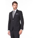 Siyah Düz Slim Fit Yün Karışımlı Takım Elbise