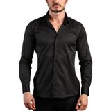 Siyah Ekstra Dar Kesim Likralı Esnek Micro Kumaş Kol Düğmeli Slim Fit Erkek Gömlek - 195-6