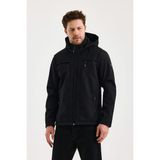Siyah Erkek %100 Su Geçirmez Içi Polarlı Iç Çepli Çıkartılabilir Kapüşonlu Softshell Mont&kaban
