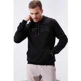 Siyah Erkek Kanguru Cep Standart Kalıp Kapüşonlu Sweatshirt-87883