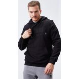Siyah Erkek Nakışlı Kanguru Cep Standart Kalıp Kapüşonlu Sweatshirt-87839