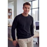 Siyah Erkek Selanik Kumaş Sıfır Yaka Sweatshirt Rahat Kalıp Kol Etek Lastikli - 2XL