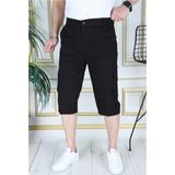 Siyah Erkek Slim Fit Kapri Likralı Gabardin/kanvas Kargo Cepli Bermuda - 32