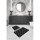 Siyah Fas Desen Banyo Halısı Klozet Takımı Paspas Seti BS227