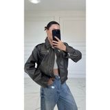 Siyah Fermuarlı Suni Deri Kadın Ceket