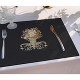 Siyah Figüratif Çiçek Kumaş Amerikan Servis 4'lü Set (Keten, Ulusl. Yıkama ve Solmama Sertifikası) - 35 x 50 cm - Çok Renkli